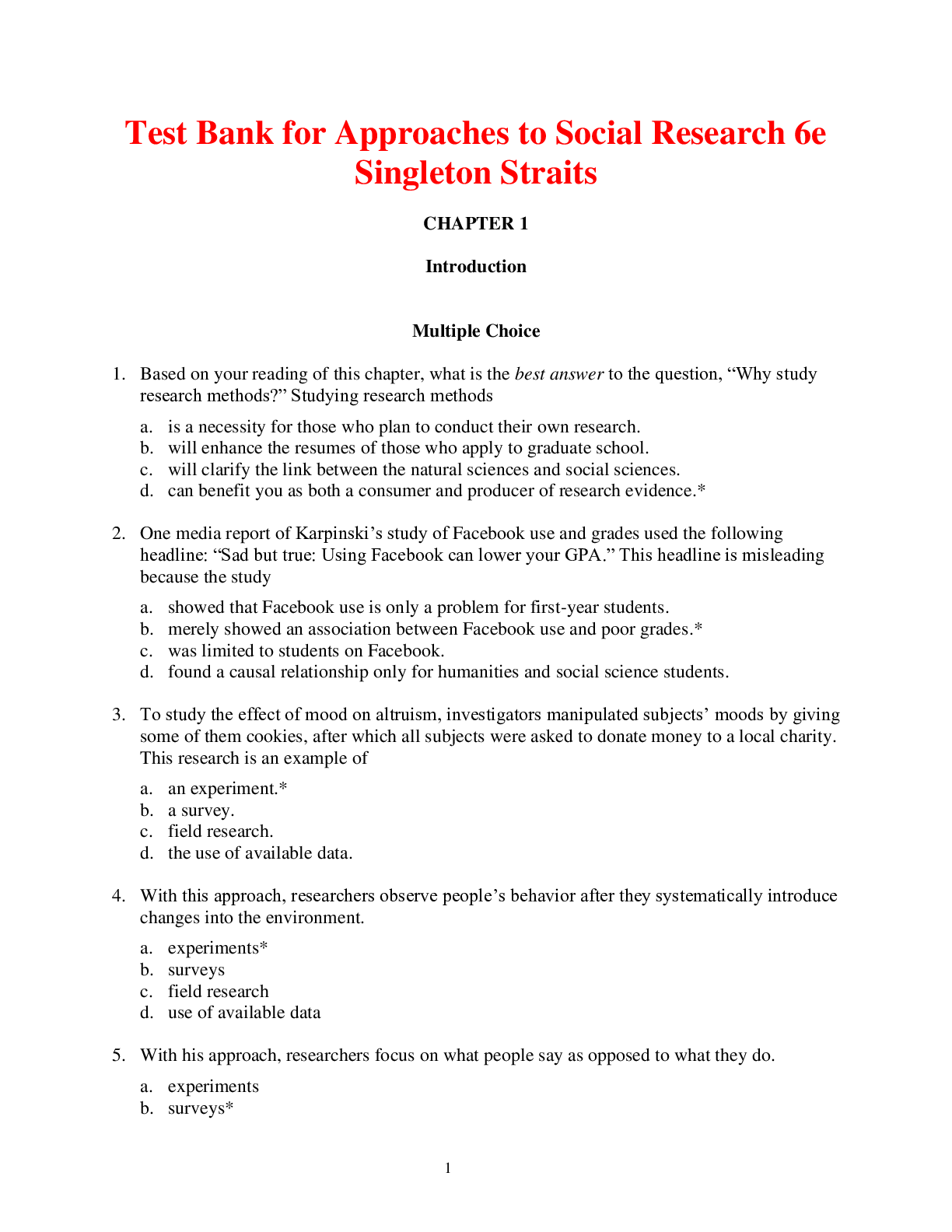 Preview of Approaches to Social Research 6e Singleton Straits (Test Bank)